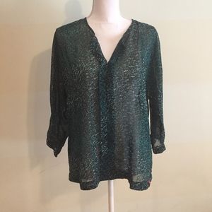 EDC  3/4 sleeve green leopard sheer blouse. size S